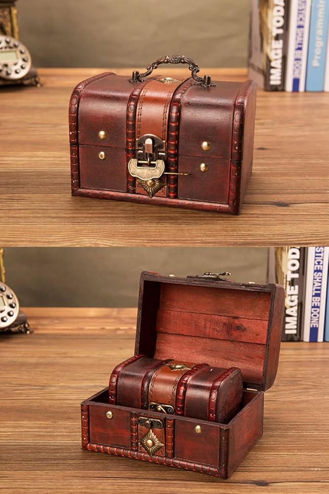 Amazon｜アンティーク 小物 鍵付き 宝箱 女の子 収納 大きい 特大 赤